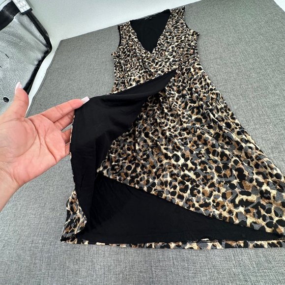 Gibson Dress Animal/ Leopard Print Stretch Soft Comfy Elastic Waist XXS V-Neck - Picture 7 of 16